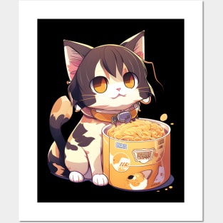 Kawaii Neko Cute Ramen Cat Japanese Noodle Anime Lover Posters and Art